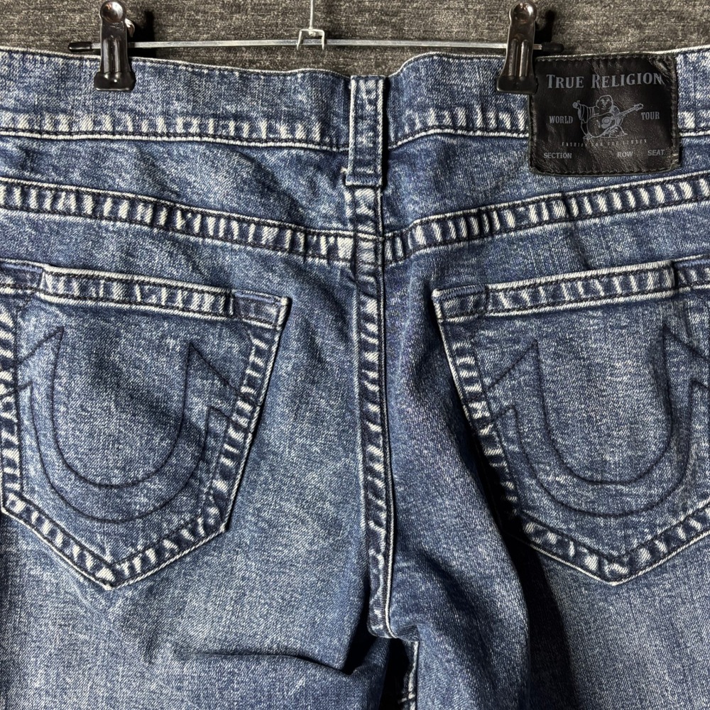 Y2K True Religion Geno Relaxed Slim Denim Shorts Mens 34 Blue Acid Wash Raw Hem - Picture 4 of 10